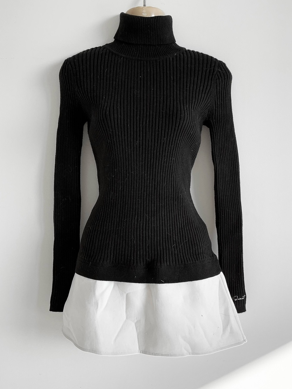 Sweet Chilling black turtleneck sweater white skirt dress fitted 🤍